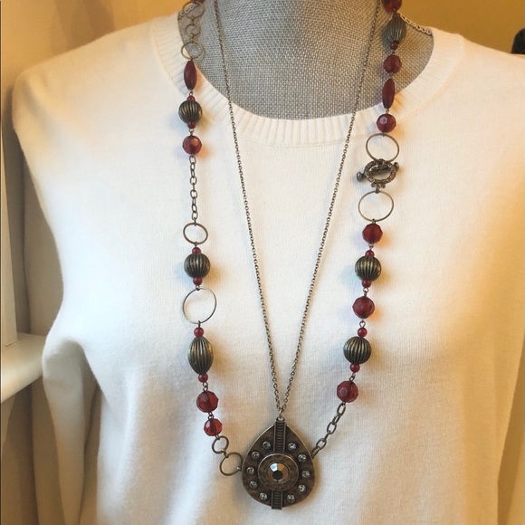 Antique gold/dark red SET station chain & bracelet - Picture 4 of 10